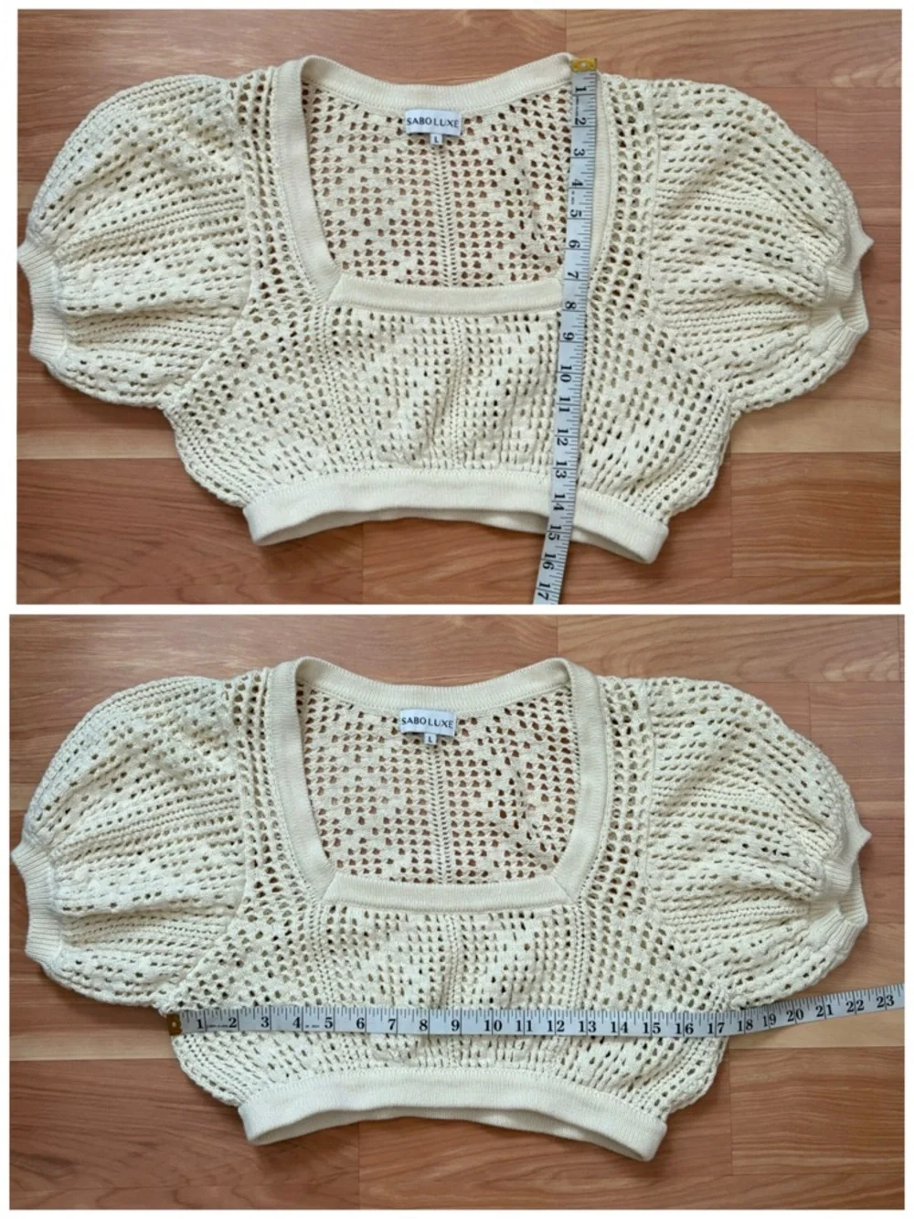 Sabo Lux Cotton Kimmi Beige Crochet Crop Top & Skirt Set Large Festival Bohemian - Picture 8 of 13